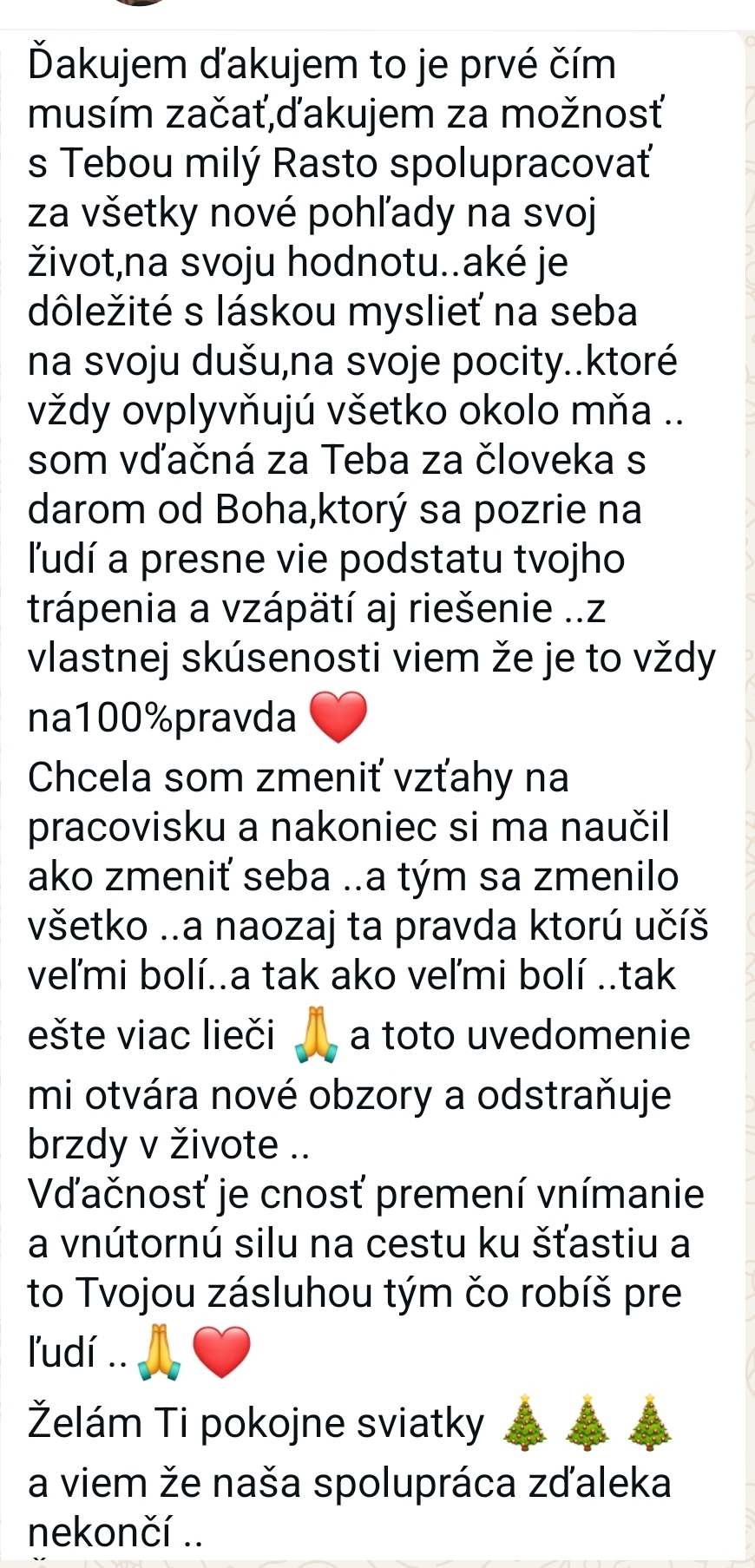 Klientka — vďačnosť za nové pohľady na život a hodnotu